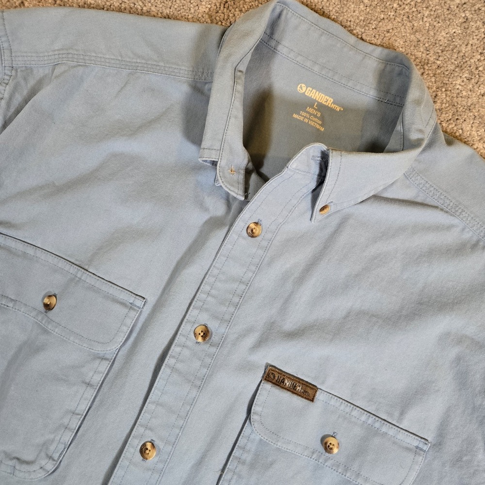 GANDER Mountain Mens Long Sleeve Blue Button Up‎ Hiking Fishing Large
